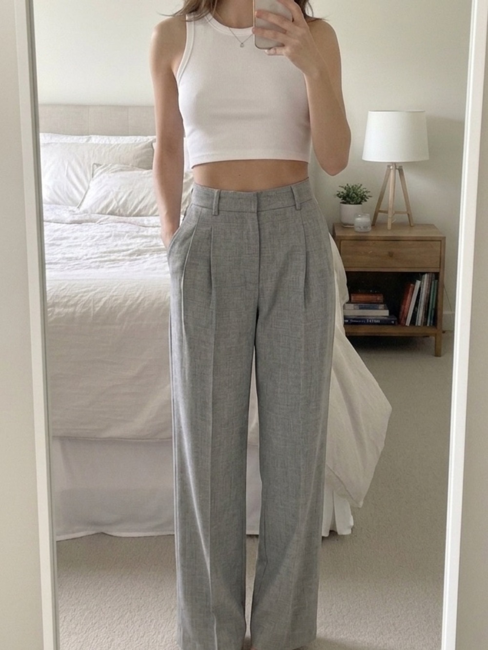 Aritzia Gray High-Waist Pleated Trousers